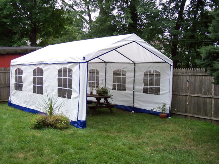 A Party Tent - White with Blue Trim - Image 4