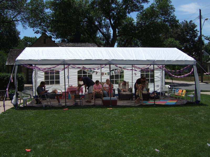 A Party Tent - White with Blue Trim - Image 2
