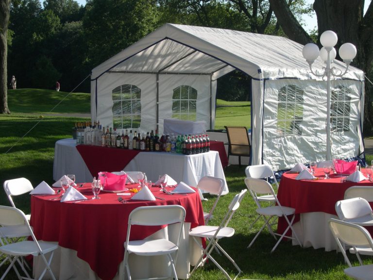 A Party Tent - White with Blue Trim
