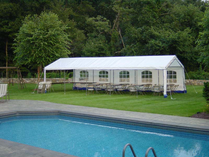 A Party Tent - White with Blue Trim - Image 3