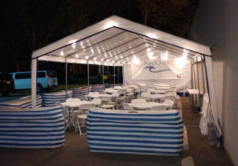 A Party Tent - White with Blue Trim - Image 11